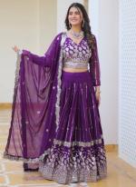 Faux Georgette Purple Party Wear Embroidery Work Readymade Lehenga Choli